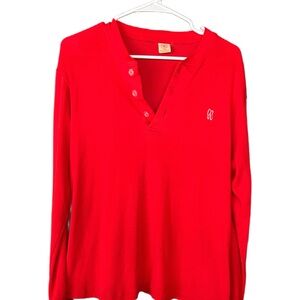 Vintage Soft Bright Red Henley The Red Flannel Factory Made in USA